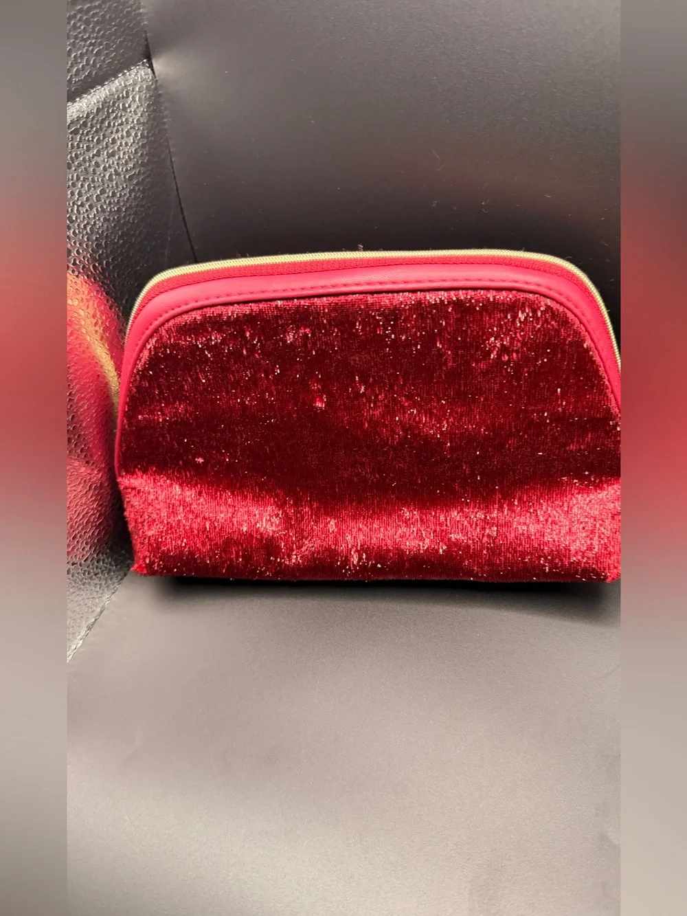 Bulgari Burgundy Velvet Cosmetic Pouch with Gold Plaque NWT